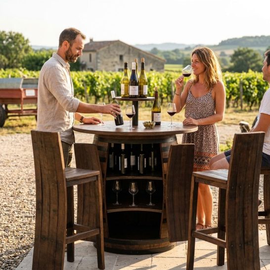 Cave à Vin Cave à Vin tonneau avec réhausse centrale en bois massif